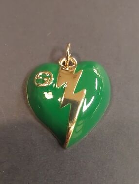 GG Green & Gold Heart Lightning Bolt Charm Pendant